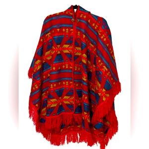 Womens Shaw Western Aztec Hooded Fringe Cape